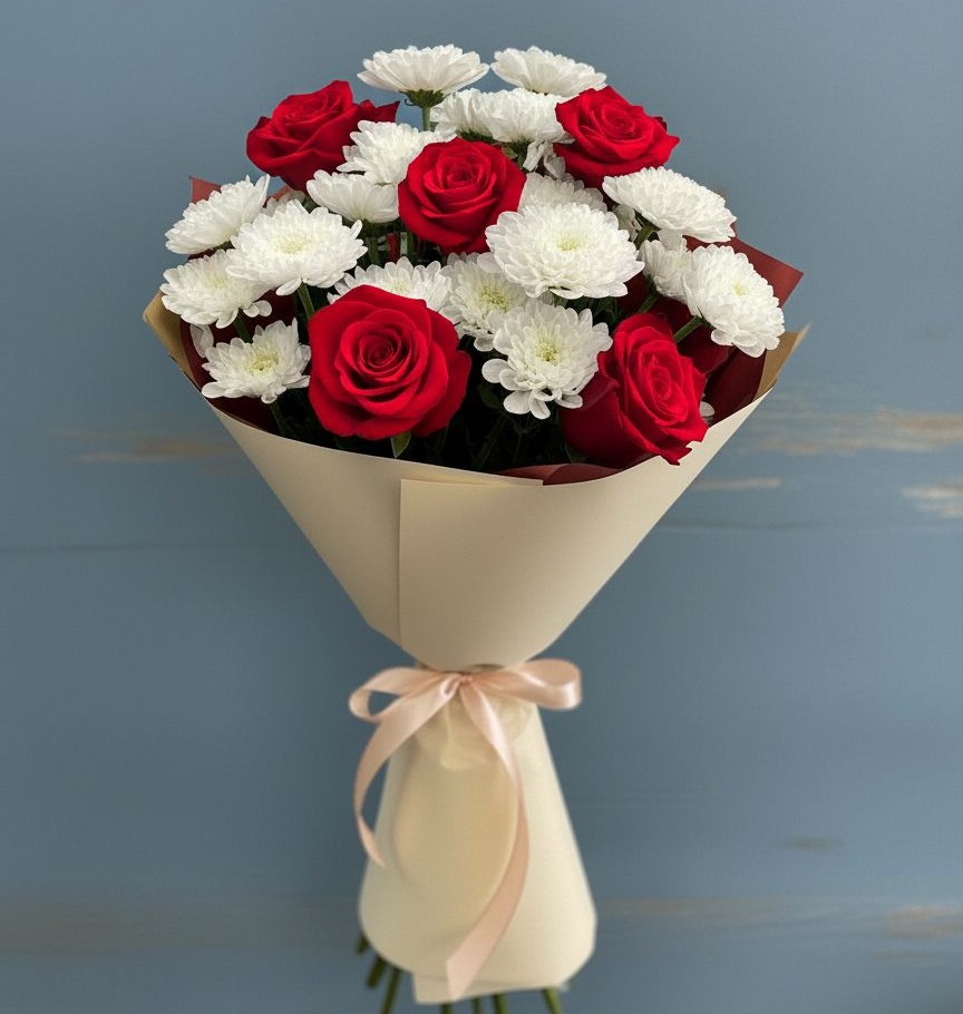 Букет цветов из: Розы и Хризантемы в Советской Ставропольского края