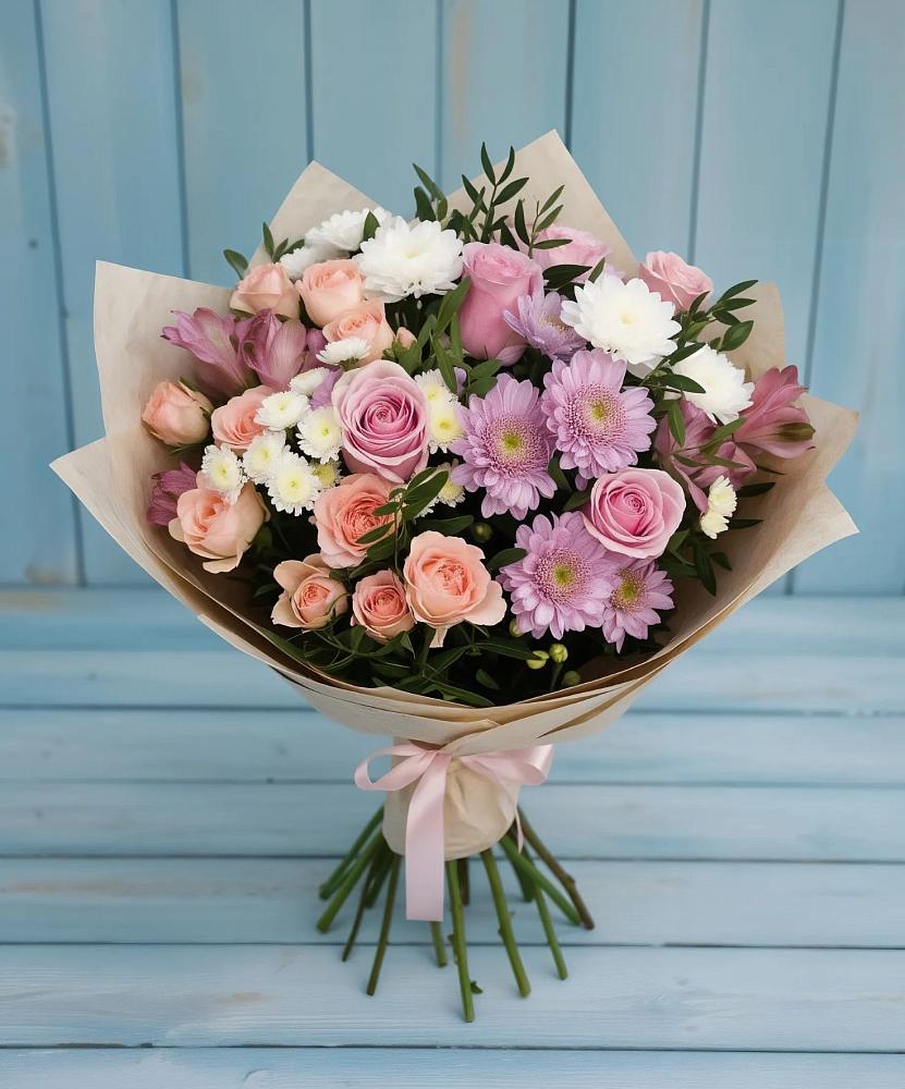 Букет цветов из: Хризантемы, Розы и Альстромерии в Советской Ставропольского края