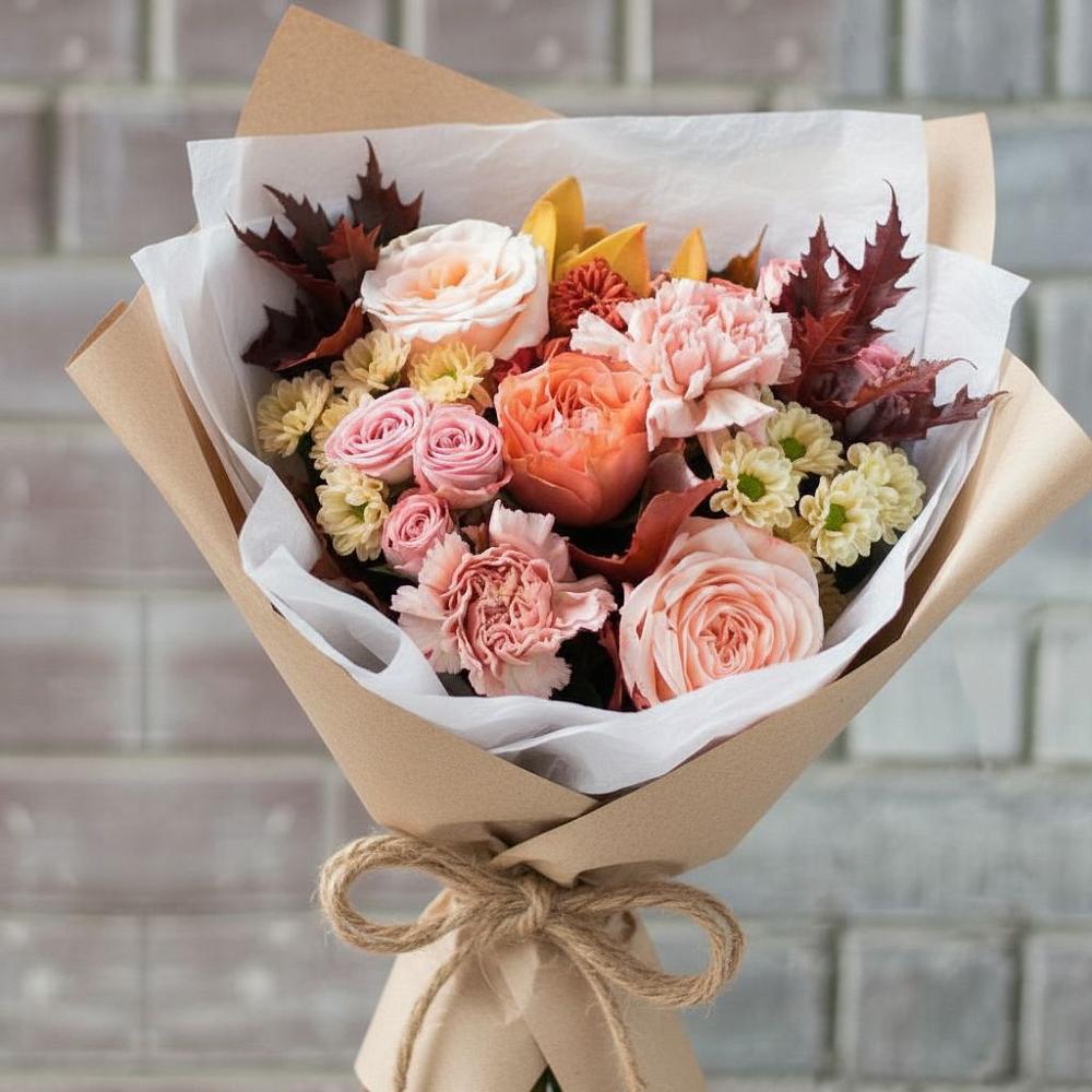 Букет цветов из: Гвоздики, Хризантемы и Розы в Советской Ставропольского края