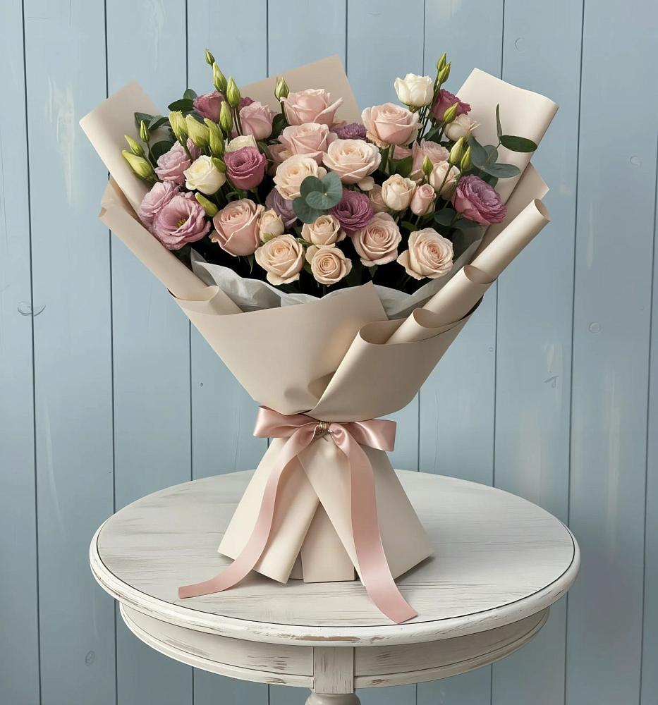 Букет цветов из: Розы и Лизиантусы в Советской Ставропольского края