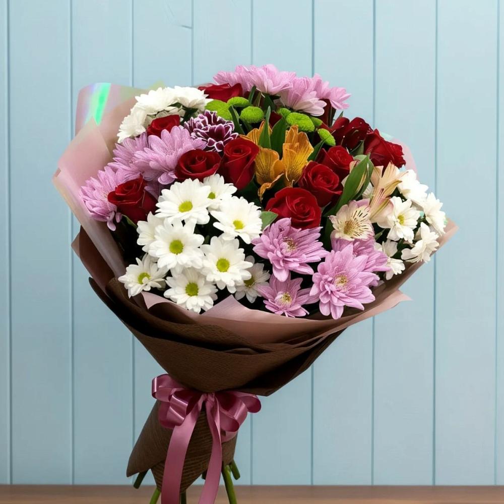 Букет цветов из: Розы, Хризантемы и Альстромерии в Советской Ставропольского края