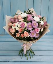 Букет цветов из:  Хризантемы, Розы и Альстромерии в Советской Ставропольского края