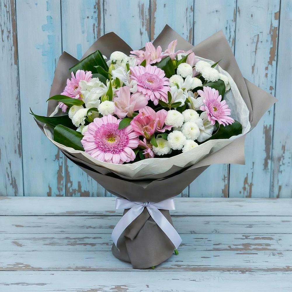 Букет цветов из: Герберы, Альстромерии и Хризантемы в Советской Ставропольского края