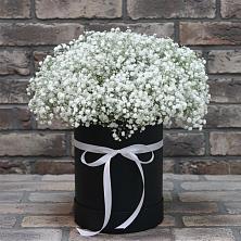 Цветочная композиция из Гипсофила в шляпной коробке в Советской Ставропольского края