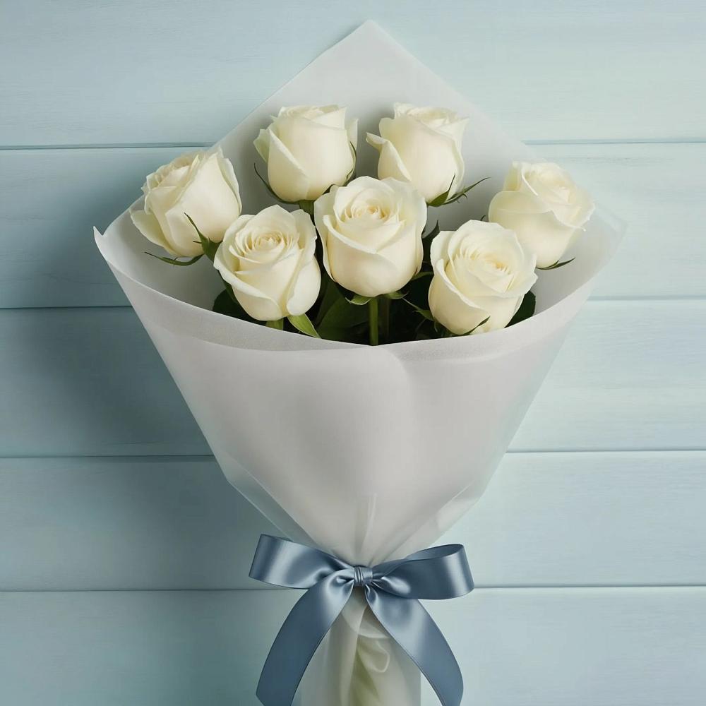 Букет 7 Белых роз Эдлесс Лав в Советской Ставропольского края